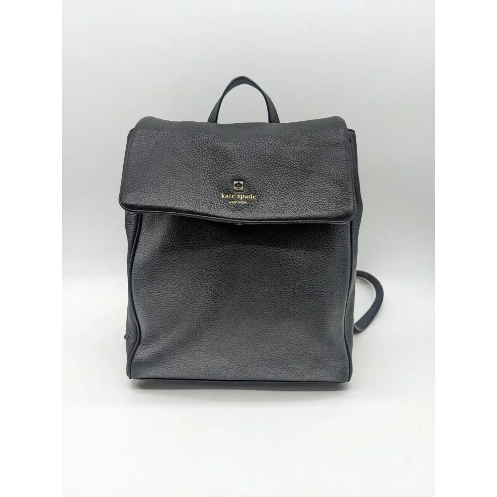 KATE SPADE NY genuine pebbled leather medium backpack- BLACK